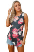 Sexy Navy Floral Asymmetric Button Detail Tank Top